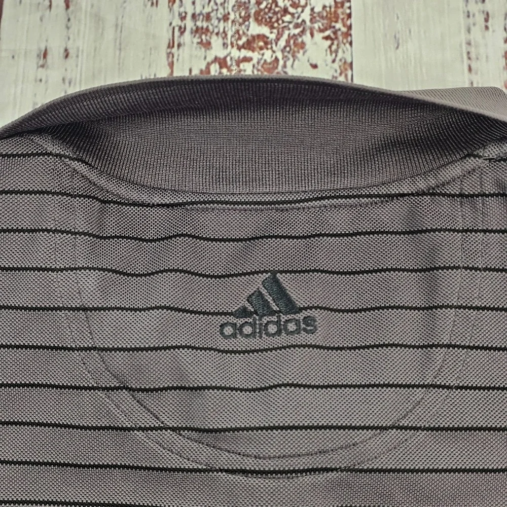 adidas Gray Striped Short Sleeve Polyester Performance Polo Shirt Men's 2XL